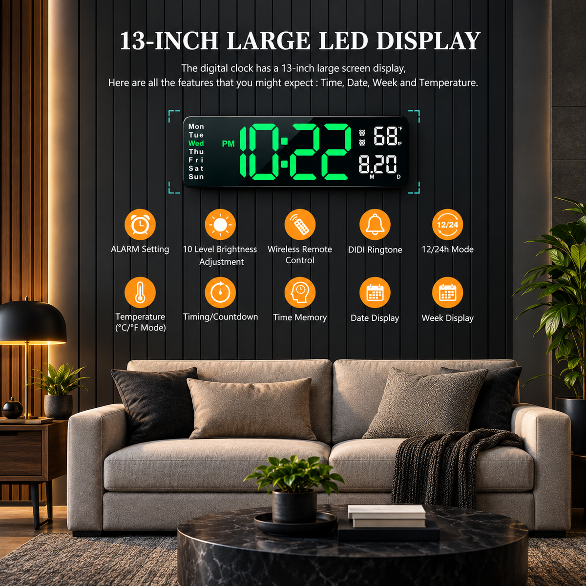 Digital Wall Clock With Remote Control