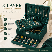 3-Layer Jewellery Organizer Box with Lock – Green