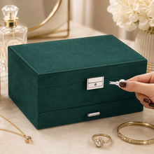 3-Layer Jewellery Organizer Box with Lock – Green