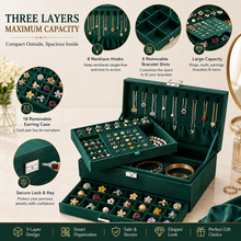 3-Layer Jewellery Organizer Box with Lock – Green