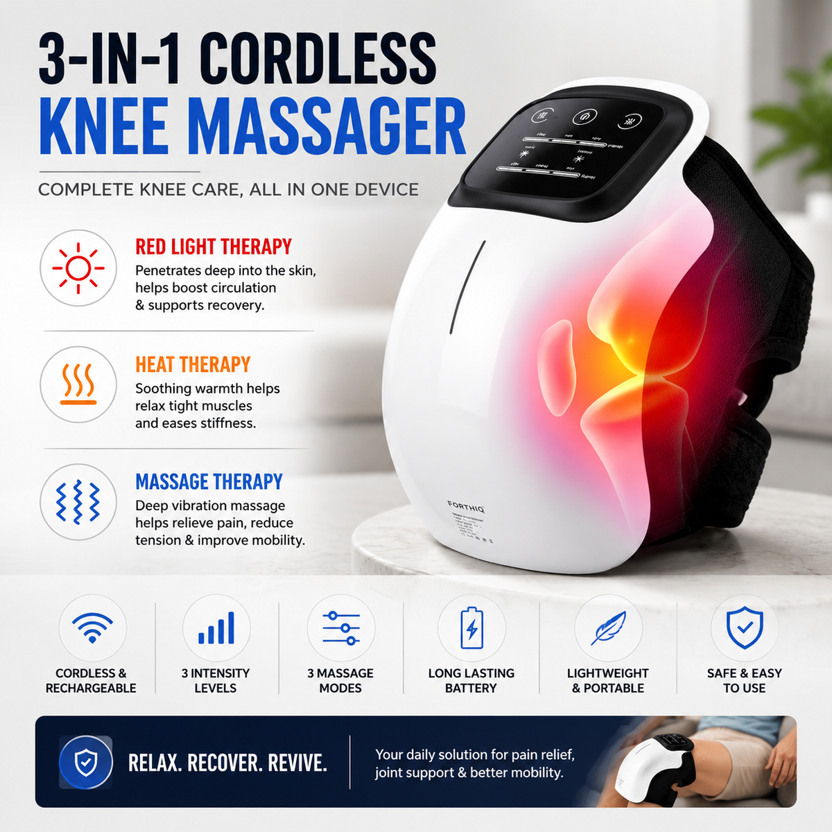 Cordless Knee Massager – 3 Massage Modes