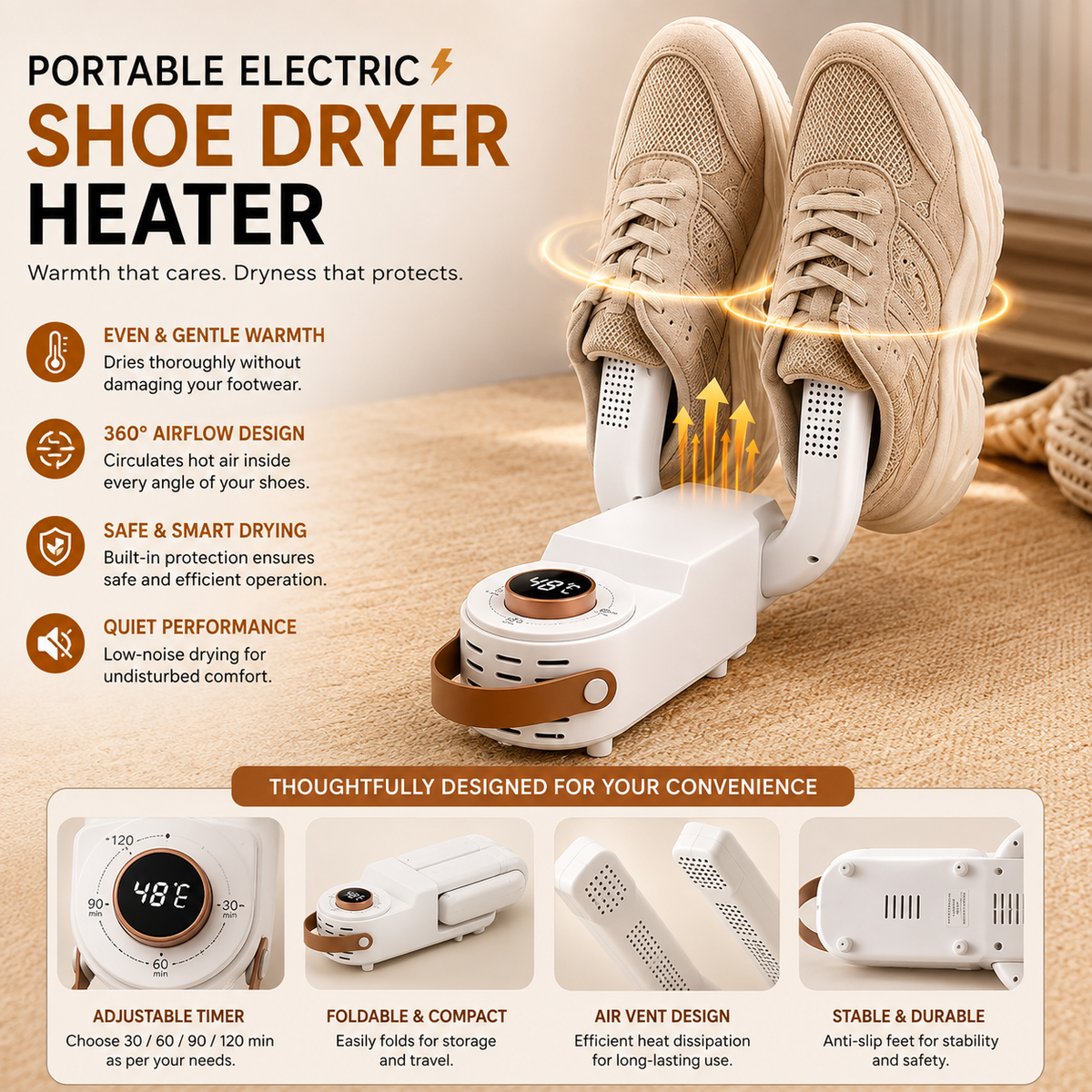 Electric Shoe Dryer & Deodorizer – 360° Hot-Air Circulation