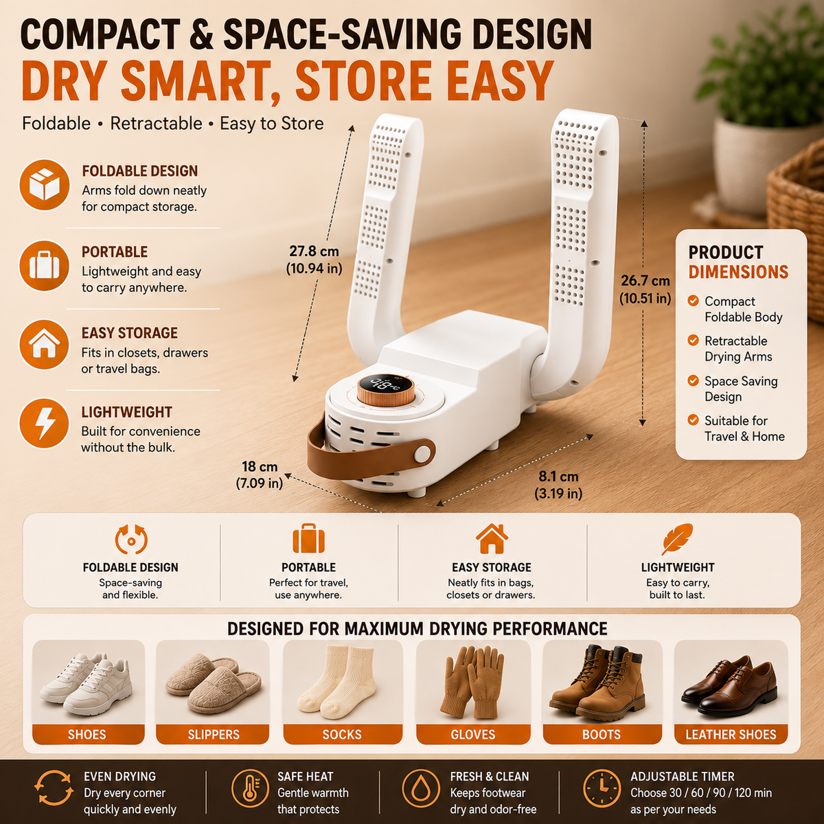 Electric Shoe Dryer & Deodorizer – 360° Hot-Air Circulation